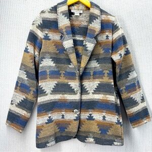 Vtg David Benjamin Southwestern Woven Jacket Coat Women Sz 8 Two Button Tribal